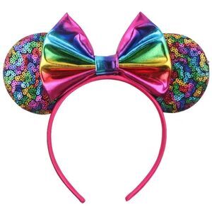 Minnie Mickey Mouse Ear Headband with Sequins Bow NEW